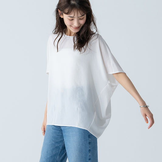 Dignite Collier Stretch Chiffon Dolman Blouse (White/Charcoal)
