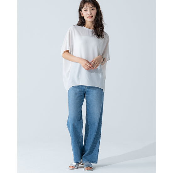 Dignite Collier Stretch Chiffon Dolman Blouse (White/Charcoal)