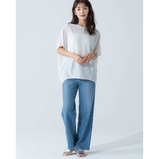 Dignite Collier Stretch Chiffon Dolman Blouse (White/Charcoal)