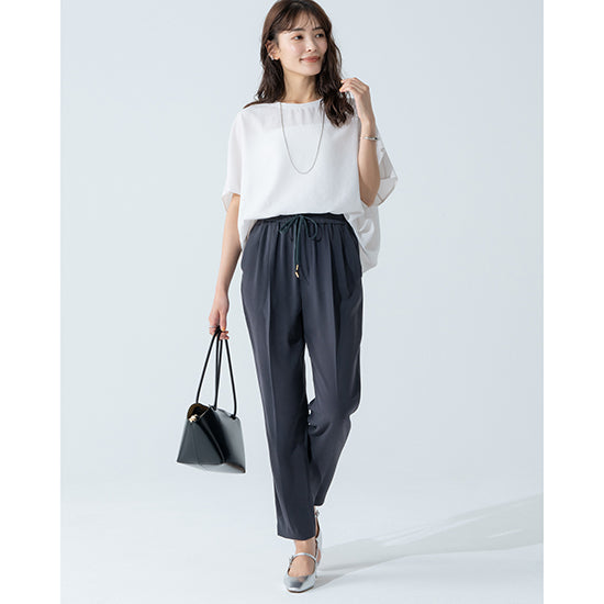 Dignite Collier Stretch Chiffon Dolman Blouse (White/Charcoal)
