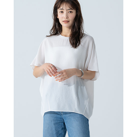Dignite Collier Stretch Chiffon Dolman Blouse (White/Charcoal)