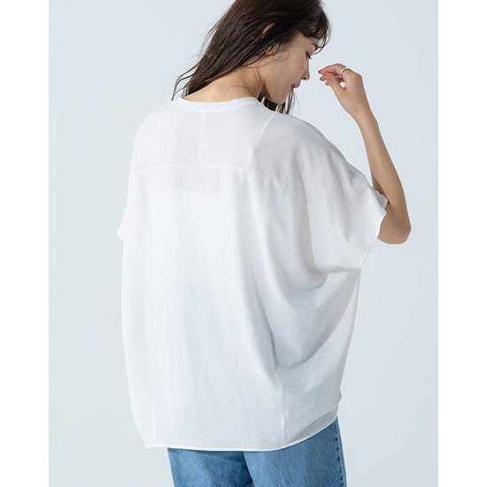 Dignite Collier Stretch Chiffon Dolman Blouse (White/Charcoal)