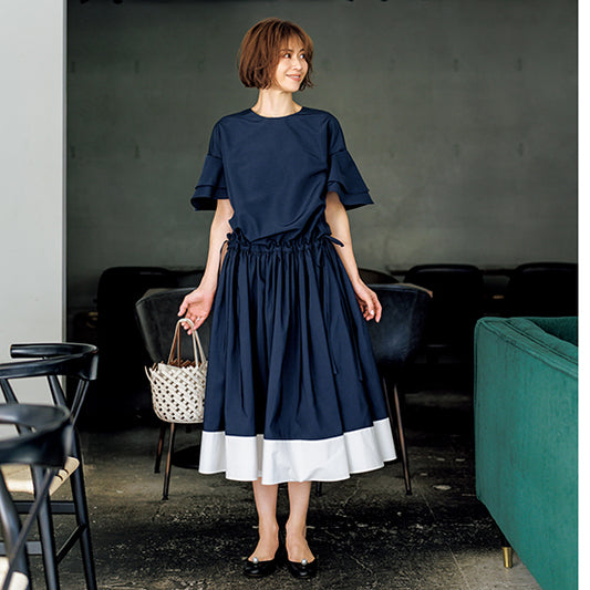 SECRET TROPHY Bicolor Flare-Sleeve Dress – Elegant &amp; Airy for Any Occasion