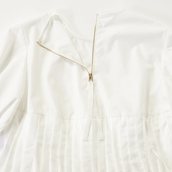 THREE SQUARE Pleated Tuck Blouse with Balloon Sleeves – Elegant Back Zipper – Cotton Blend