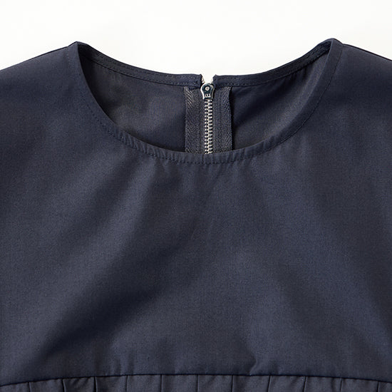 THREE SQUARE Pleated Tuck Blouse with Balloon Sleeves – Elegant Back Zipper – Cotton Blend