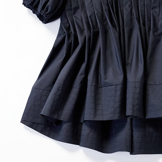 THREE SQUARE Pleated Tuck Blouse with Balloon Sleeves – Elegant Back Zipper – Cotton Blend