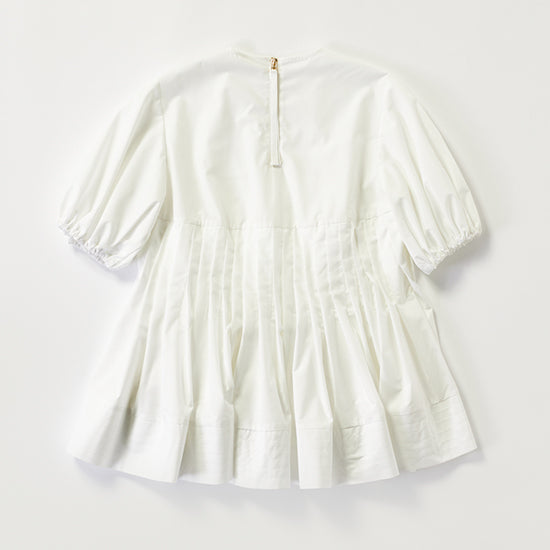 THREE SQUARE Pleated Tuck Blouse with Balloon Sleeves – Elegant Back Zipper – Cotton Blend