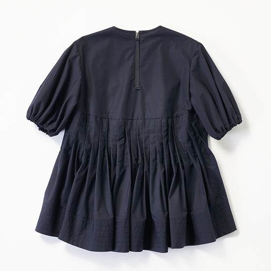 THREE SQUARE Pleated Tuck Blouse with Balloon Sleeves – Elegant Back Zipper – Cotton Blend