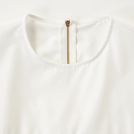 THREE SQUARE Pleated Tuck Blouse with Balloon Sleeves – Elegant Back Zipper – Cotton Blend