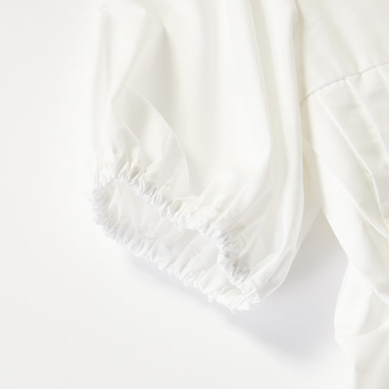 THREE SQUARE Pleated Tuck Blouse with Balloon Sleeves – Elegant Back Zipper – Cotton Blend