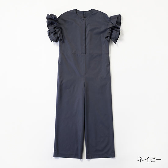 THREE SQUARE Frill Sleeve All-in-One – Elegant Jumpsuit with Water-Repellent Finish