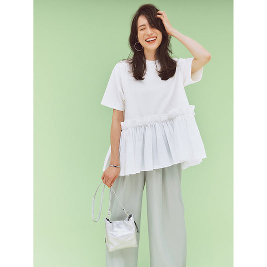 THREE SQUARE Peplum Combo Half-Sleeve Pullover Statement Style Meets Everyday Comfort