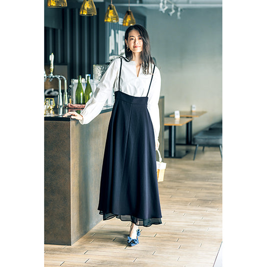 I.T.'S international 2-Way Strap Organza Skirt – Reversible Twill/Sheer (Gray/Navy)