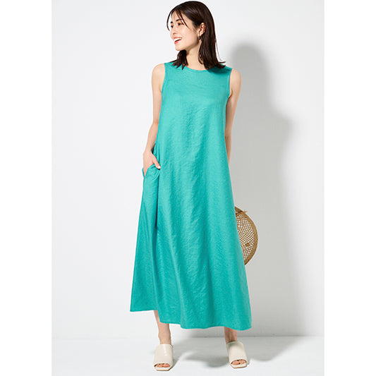 ma couleur Washed Linen-Effect Sleeveless Dress (Emerald)