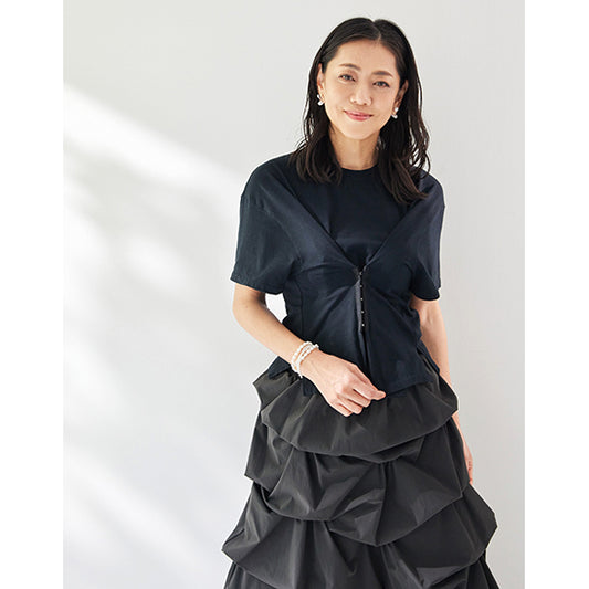 VERSEAU 2WAY Corset-Style T-Shirt – Stretch Jersey Tee with Hook Detail
