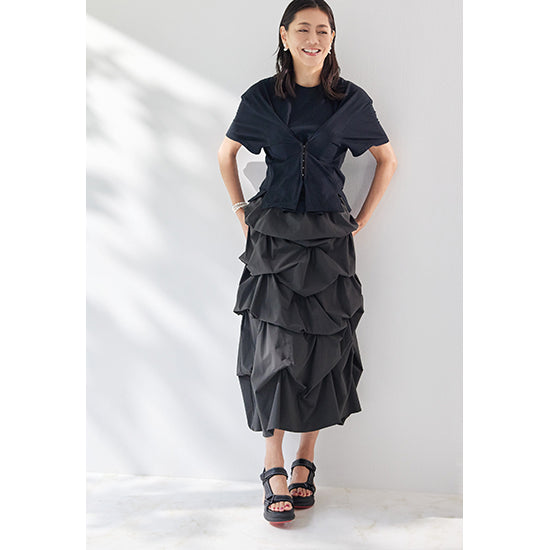 VERSEAU 2WAY Corset-Style T-Shirt – Stretch Jersey Tee with Hook Detail