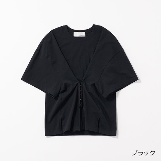 VERSEAU 2WAY Corset-Style T-Shirt – Stretch Jersey Tee with Hook Detail