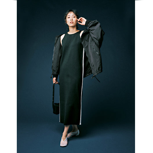 THIRD MAGAZINE Line Knit Dress – Washable Polyester Shift Dress (Black)