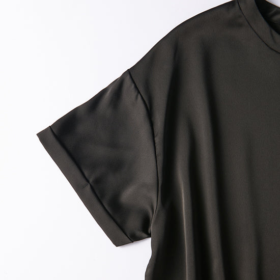 Emma Taylor Zip Satin T-Blouse – Stretch Comfort with Dressy Details (Navy/Black)