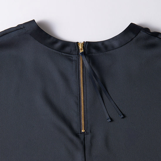 Emma Taylor Zip Satin T-Blouse – Stretch Comfort with Dressy Details (Navy/Black)