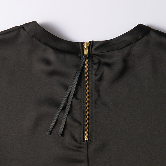 Emma Taylor Zip Satin T-Blouse – Stretch Comfort with Dressy Details (Navy/Black)