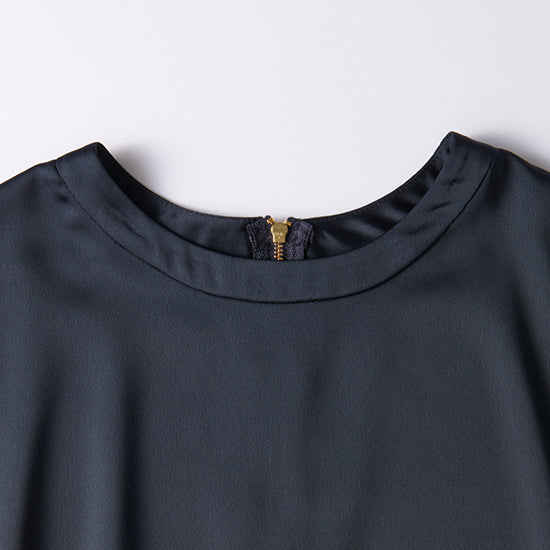 Emma Taylor Zip Satin T-Blouse – Stretch Comfort with Dressy Details (Navy/Black)