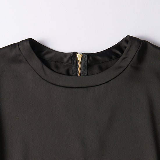 Emma Taylor Zip Satin T-Blouse – Stretch Comfort with Dressy Details (Navy/Black)