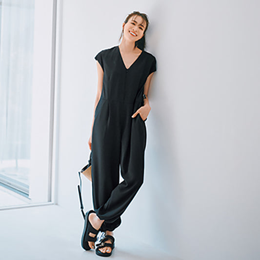 UNIVERSAL OVERALL Short-Sleeve Jumpsuit (Black/Navy)