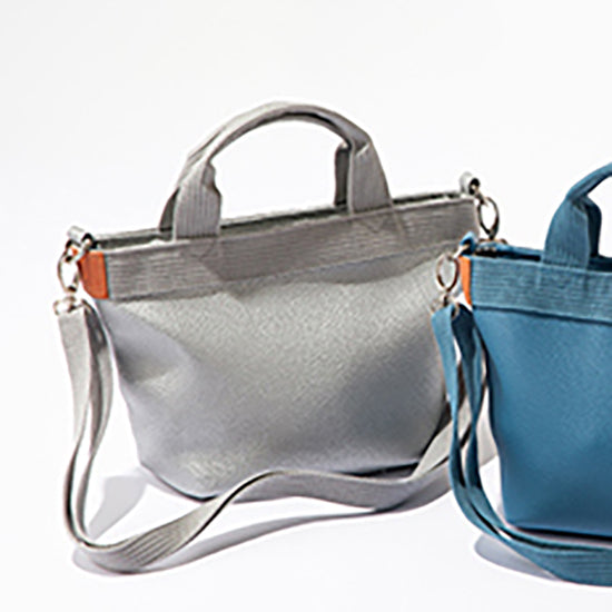 Ouitote KOBE Mini Tote Bag - Silver/Denim Blue (Faux Leather)