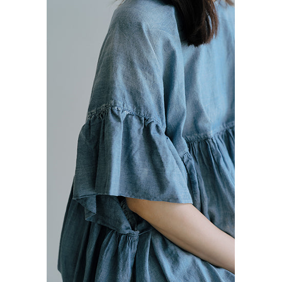 SPANNE Sheer Denim Blouse – Lightweight, Breezy Cotton Top – Sax / Navy – Size 38