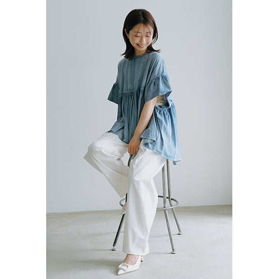 SPANNE Sheer Denim Blouse – Lightweight, Breezy Cotton Top – Sax / Navy – Size 38