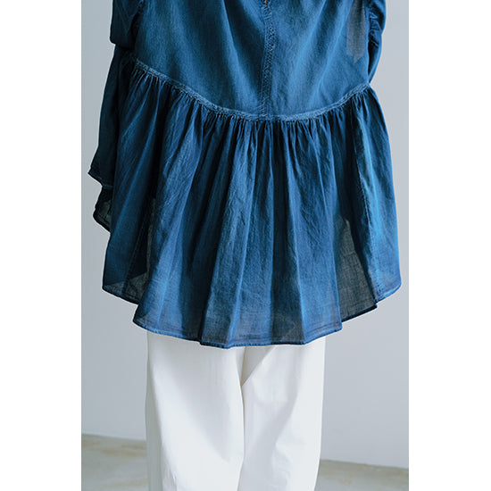 SPANNE Sheer Denim Blouse – Lightweight, Breezy Cotton Top – Sax / Navy – Size 38