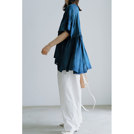 SPANNE Sheer Denim Blouse – Lightweight, Breezy Cotton Top – Sax / Navy – Size 38