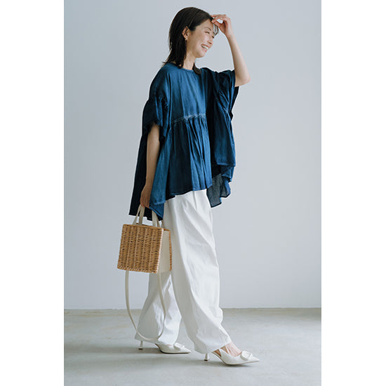 SPANNE Sheer Denim Blouse – Lightweight, Breezy Cotton Top – Sax / Navy – Size 38