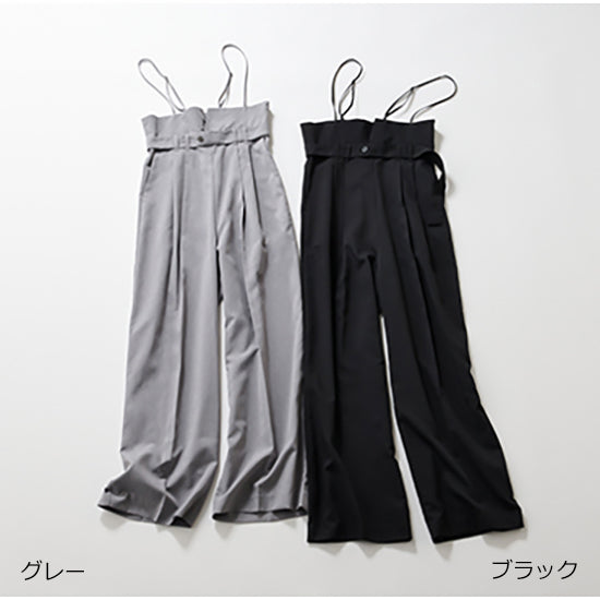 Super High-Waisted Adjustable Suspender Pants – Black / Gray