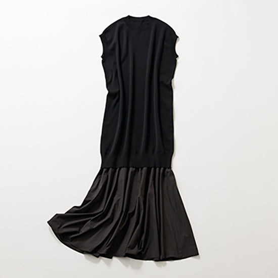 Relaxed Knit Combo Maxi Dress – All Black