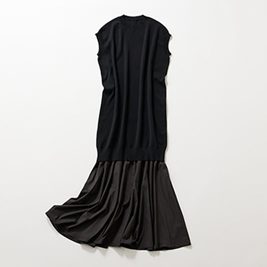 Relaxed Knit Combo Maxi Dress – All Black