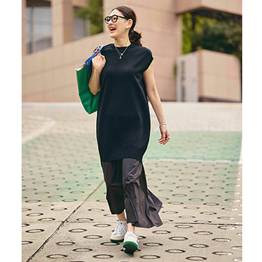 Relaxed Knit Combo Maxi Dress – All Black
