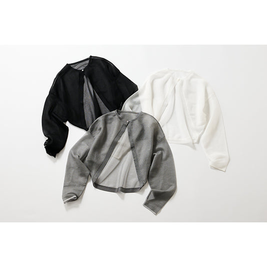 Sheer Jacquard Knit Bolero – Off White / Black / Light Gray