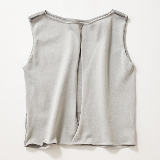Back-Slit Sheer Border Knit Tank Top – Off White / Black / Light Gray