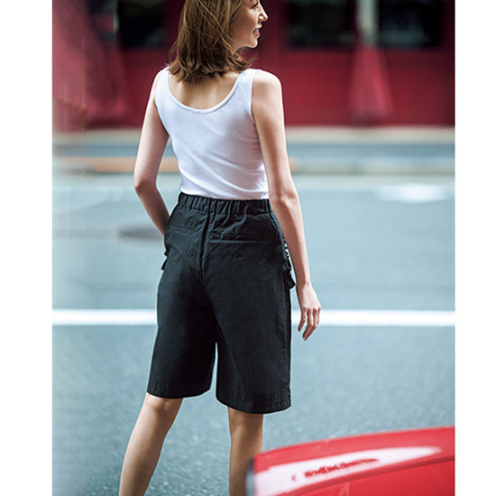 SECRET TROPHY Frill Pocket Half Pants – Quick-Dry Cotton Blend Shorts