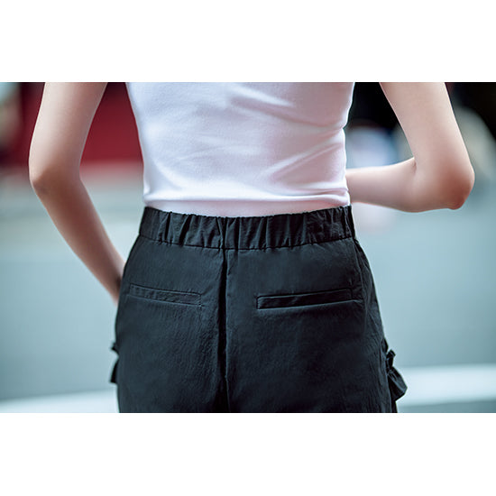 SECRET TROPHY Frill Pocket Half Pants – Quick-Dry Cotton Blend Shorts