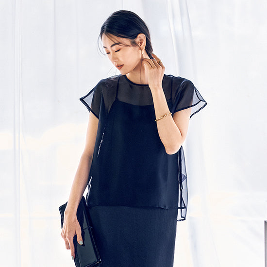 2-in-1 Luxe T-Shirt & Sheer Top Layered Set – Black / Gray / White
