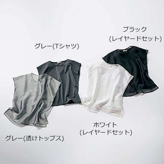 2-in-1 Luxe T-Shirt & Sheer Top Layered Set – Black / Gray / White