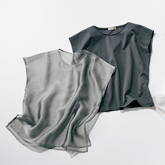 2-in-1 Luxe T-Shirt & Sheer Top Layered Set – Black / Gray / White