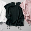 Side-Gather Ribbon T-Shirt – Black / White / Pink