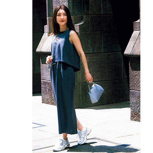 Washable Sleeveless Set-Up Style Dress with Irregular Hem – Slate / Navy