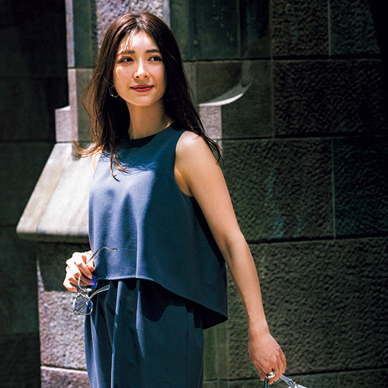 Washable Sleeveless Set-Up Style Dress with Irregular Hem – Slate / Navy