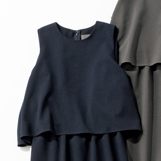 Washable Sleeveless Set-Up Style Dress with Irregular Hem – Slate / Navy