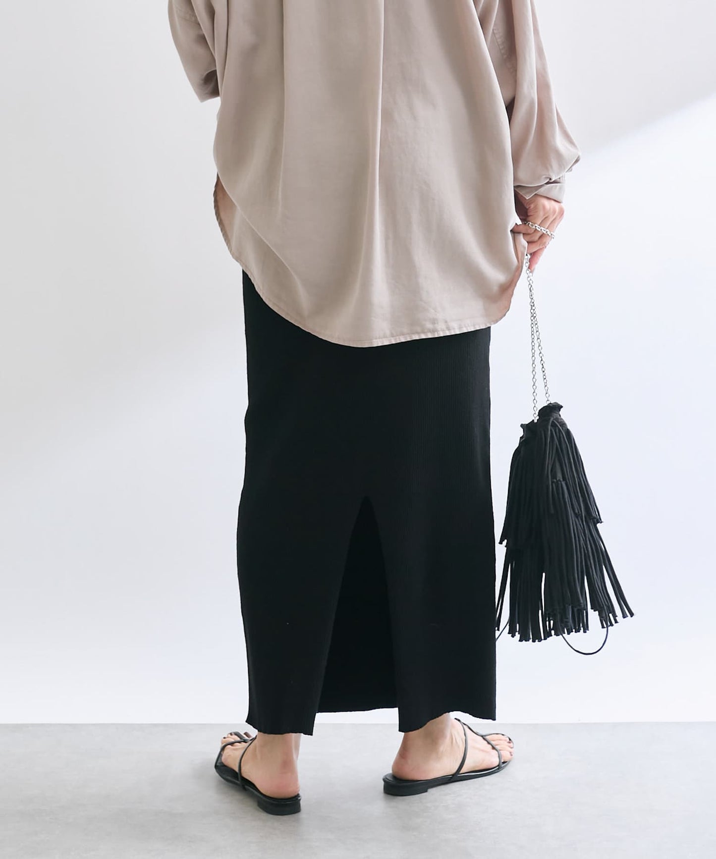 RIVE DROITE Rib Knit Tight Skirt  Minus 3kg Slim Look  High-Rated Comfort